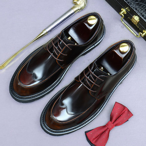 Chaussures habillées pour hommes à bout rond en cuir, style britannique, légères, pour costume, chaussures décontractées vernies pour mariage - Product Image 5