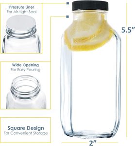 Botella de Vidrio Cuadrada Francesa de 16 oz para Jugo Prensado en Frío con Tapa de Plástico, Venta al por Mayor - Product Image 3