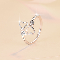 Bague de fiançailles romantique en argent sterling S925 avec double cœur en moissanite VVS1, ajustable, pour femmes