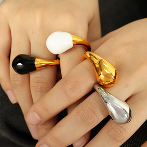 Water Drop Shape Epoxy Resin <b>Ring</b> U Shape Titanium Steel Unisex Jewelry Gift Fashion <b>Rings</b> - Product Image 2