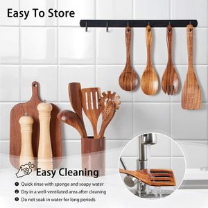 Ensemble d'ustensiles de cuisine en bois de teck durable et antiadhésif de qualité supérieure, 9 pièces, couleur et logo personnalisables, poignée confortable, cuillères de cuisine - Product Image 5