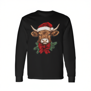 Camiseta de manga larga con diseño de vaca de las Tierras Altas y gorro de Papá Noel, pijama navideño con diseño de vaca - Product Image 2