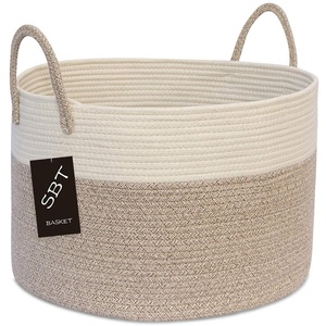 Cotton Rope Basket - 100% Woven Knitted Blanket Basket - - For Laundry, Toys, Storage, Undergarments, Cloths, Books, Blanket