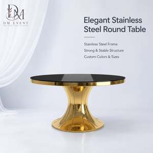 Table de banquet ronde en acier inoxydable doré avec piétement sablier et plateau en verre trempé miroir pour la vente en gros - Product Image 1