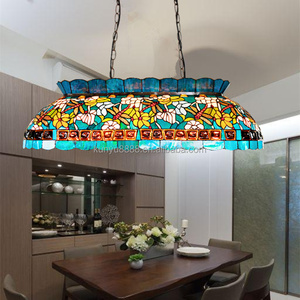 Lustre 4 lumières en verre teinté fait main motif libellule 41 pouces pour table de billard, salle à manger, bar - Product Image 3