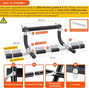 Barra de Dominadas Portátil Multiagarre para Interiores, Barras Horizontales de Acero Reforzado, Barra de Tracción para Puerta, Límite Máximo de 440 Libras, <span class=keywords><strong>Fitness</strong></span> en Casa - Product Image 2