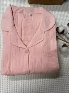 High Quality Pajamas Plain Double-Layer Gauze 2 Pcs Set 100% Cotton Women's Pajama