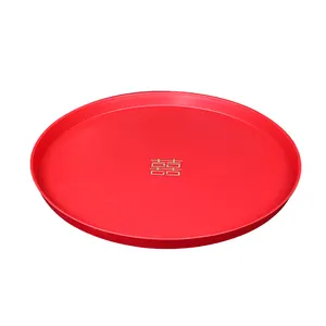 Wedding Supplies Large Red Plastic Fruit Plate Chinese Wedding Tea Toast Tea Cup Tray Sweet Dried Fruit Plate