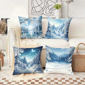 Những chiếc gối trang trí mùa đông tạo nên không gian phòng khách ấm cúng với nét quyến rũ của ngày lễ và cảnh rừng tuyết. - Product Image 2