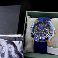 Montre analogique à quartz en silicone or rose avec cadran bleu, sous-cadran date et affichage lumineux pour chronomètre homme