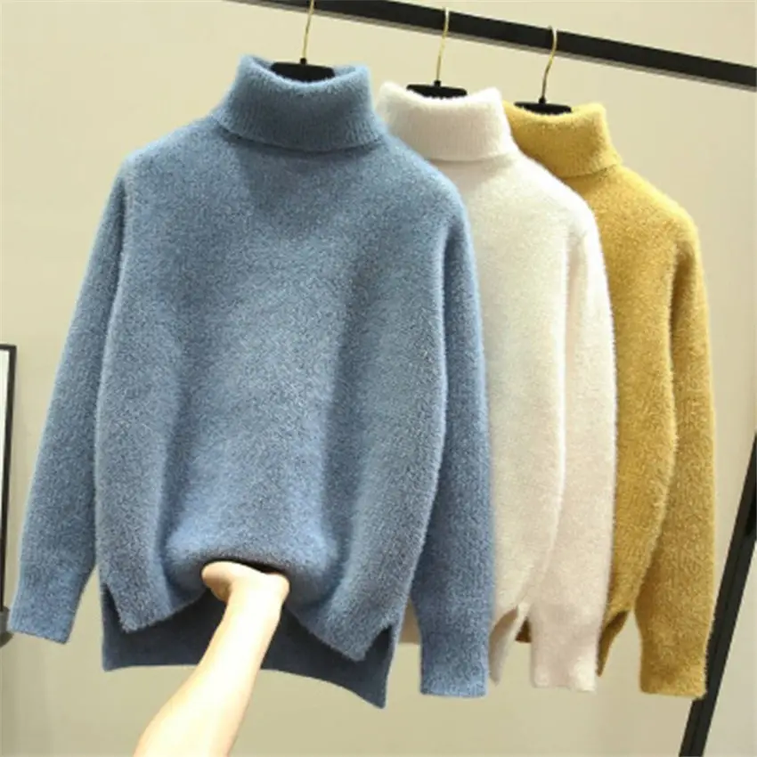 K105 wholesale turn down collar winter thick chenille women pullover sweater
