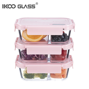 Eco-Friendly Rectangle <strong>Glass</strong> <strong>Food</strong> <strong>Container</strong> with <strong>2</strong> <strong>Compartments</strong> for Home Storage &amp; Freshness Preservation - Product Image 1