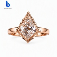 Nouvelle Arrivée Bague en Argent Sterling S925 en Forme de Cerf-volant avec Pierre Moissanite pour Femme, Bijoux Fins pour Rendez-vous