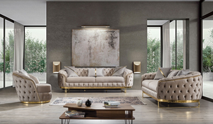 كنبة استراحة فاخرة لغرفة المعيشة من الفولاذ المقاوم للصدأ 123 مقعدًا مجموعة مجانية من النسيج المخملي المنجَّد للاستخدام المنزلي في الفنادق والفيلات - Product Image 2