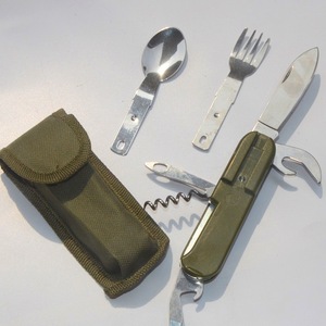 Ensemble de couverts de camping pliables 5 en 1 écologiques portables, en acier inoxydable détachable, poli miroir, avec étui en plastique - Product Image 6