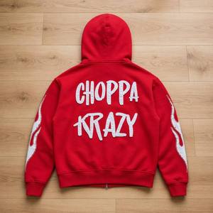 Sudaderas con capucha para hombre personalizadas al por mayor, de algodón polar, estilo streetwear Y2K grunge, con bordado de chenilla y estampado en relieve, con cremallera completa - Product Image 2