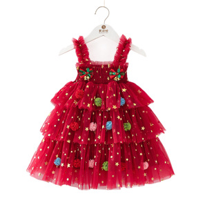 Vestido de Princesa sin Mangas con Malla y Estampado de Estrellas para Niñas, Vestido de Fiesta con Lazo Decorativo para Navidad - Product Image 5