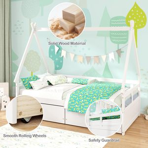 <span class=keywords><strong>Lit</strong></span> double moderne avec 2 tiroirs de rangement, structure en métal, style tente <span class=keywords><strong>Montessori</strong></span>, barrière de sécurité, <span class=keywords><strong>lit</strong></span> tipi bas écologique avec sommier à lattes en bois - Product Image 2