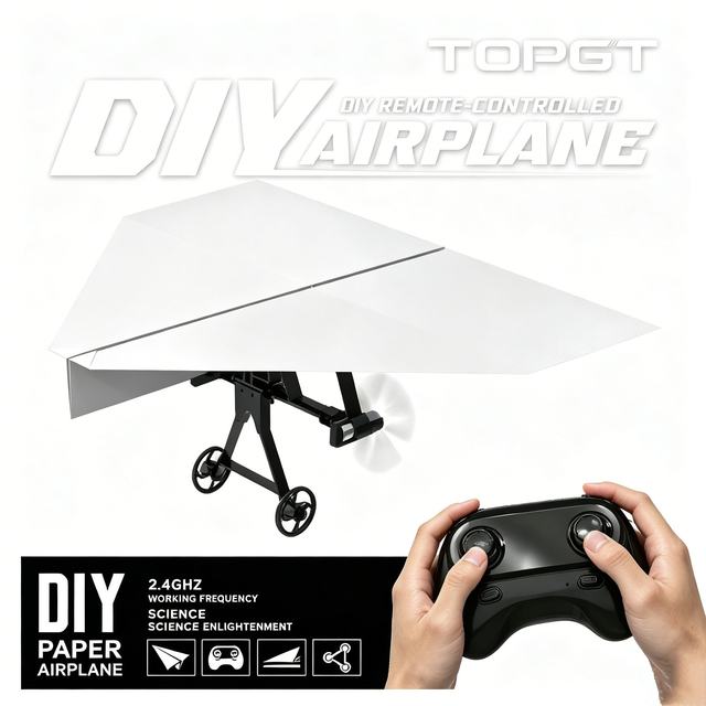 Kids DIY STEM KIT Remote Control Paper Plane Aircraft 2.4Ghz STEM RC Flying Paper Plane Kit Toys with Lights for Kids Gifts