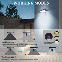 Lumière de sécurité LED solaire murale avec détecteur de mouvement PIR, température de couleur réglable 2700K/4100K/6500K, angle réglable, IP65, éclairage de jardin