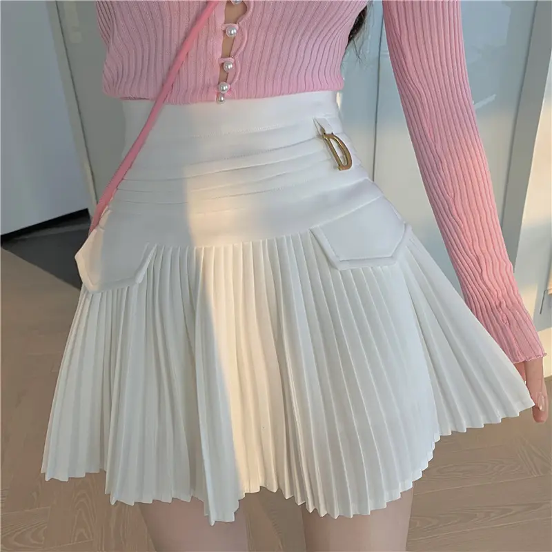 Женская плиссированная мини-юбка, белая Повседневная облегающая Клубная юбка с высокой талией и буквами D в Корейском стиле, 2022