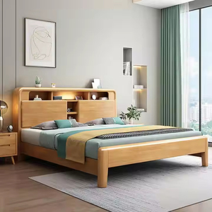 Contemporary Simple Solid Rubber Wood King <b>Size</b> Platform <b>Bed</b> <b>Frame</b> Storage Eco-Friendly for Home Apartment Bedroom Furniture - Product Image 2