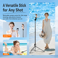 Trépied portable pour selfie de 1,8 m avec support pour téléphone, trépied extensible léger pour smartphone pour vlogging