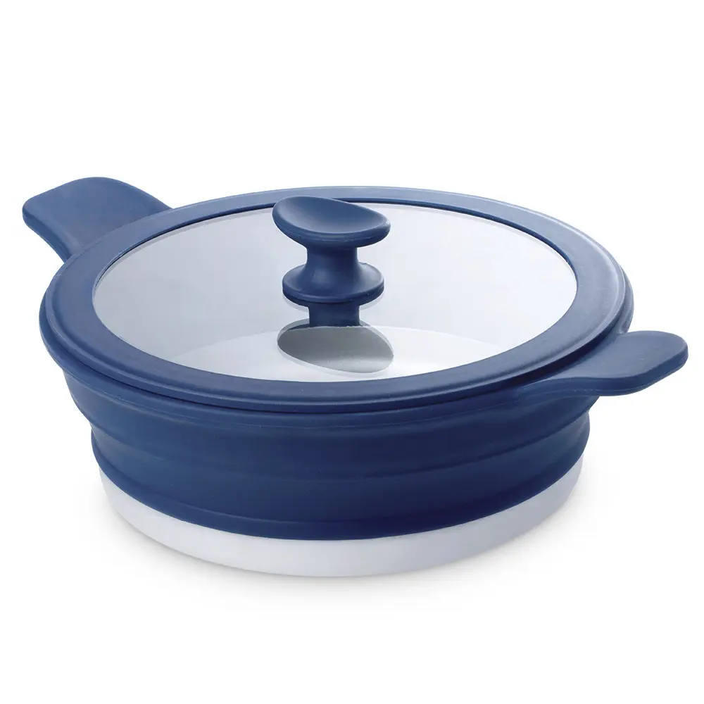 Convenient Collapsible Cooking Silicone Aluminium Pot With Glass Lid For Camping