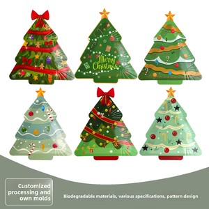 Assiettes jetables <span class=keywords><strong>en</strong></span> <span class=keywords><strong>papier</strong></span> <span class=keywords><strong>en</strong></span> forme <span class=keywords><strong>de</strong></span> sapin <span class=keywords><strong>de</strong></span> Noël, ensemble <span class=keywords><strong>de</strong></span> décoration <span class=keywords><strong>de</strong></span> fête avec motif Joyeux Noël - Product Image 1