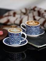 Ensemble tasse et soucoupe à café en céramique, motif ethnique bleu, design européen, porcelaine vintage d'origine Jiangxi, pour la décoration de la maison et des cafés