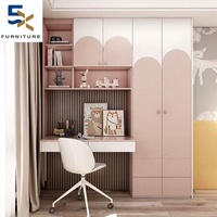 Bureau d'ordinateur pour salon, petit, usage domestique, bois massif, design moderne, rose, bibliothèque intégrée, personnalisation