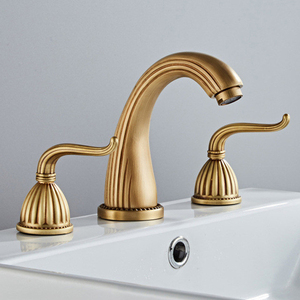Robinet de lavabo double poignée en laiton doré, eau froide et chaude, 3 trous, style antique de luxe, pour salle de bain TZZJ-B-002 - Product Image 1