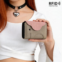 Dompet Koin Portabel Organizer ID Multifungsi Kulit Sapi Asli Lapisan Pertama Gaya Korea Lucu dengan Banyak Slot Kartu