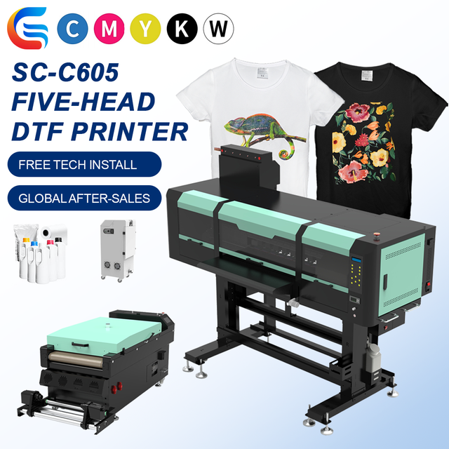 New 60cm DTF Printer I3200 5-Head Automatic Powder Shaker Pigment Ink System Epson Compatible Print Heads 1-Year Warranty