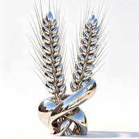 Grande sculpture en métal en forme d'épi de blé en acier inoxydable, surface miroir personnalisée, statue de grain pour la décoration paysagère des parcs