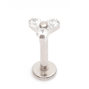 Fuxuan ASTM F136 16G Titan bên trong ren <span class=keywords><strong>bezel</strong></span> thiết lập rõ ràng Cubic Zirconia Trio labret Stud tùy chỉnh labret Bông tai - Product Image 1