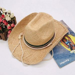 Wholesale Western Cowboy <b>Hats</b> Cheap Mens Raffia <b>Straw</b> Flat Brim Cowboy <b>Hats</b> for Men - Product Image 2