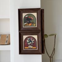 ZHUOHAO Tableau décoratif vintage de style français du milieu du siècle, encadré carré en panneau KT, motif grès, pour salon et salle à manger