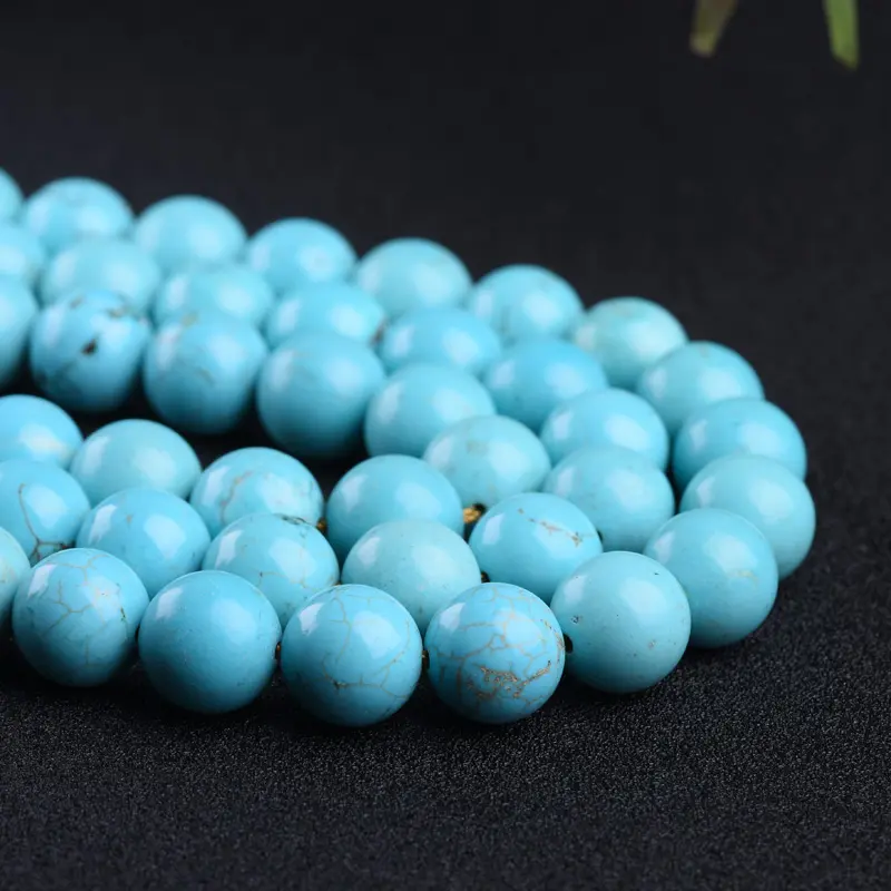 Natural Turquoise Stone Beads Gemstone Smooth Loose Round White Howlite Blue Green Turquoise Beads for DIY jewelry making