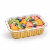 Gouden aluminiumfolie bakje, 111oz met transparant deksel, voedselveilig geribbeld, voor fruitsalade dessert, hete verkoop fabrieksprijs