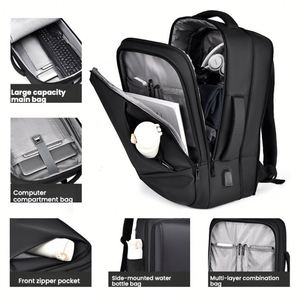 Sac à dos moderne pour ordinateur portable 17,3 pouces, sac de travail, sac de voyage imperméable, sac d'affaires avec port de charge USB - Product Image 2