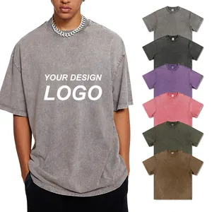 Camiseta de grandes dimensões masculina com estampa de Dtg lavada com pedras minerais de verão, camiseta de grandes dimensões para homens, lavagem com ácido, estampa gráfica