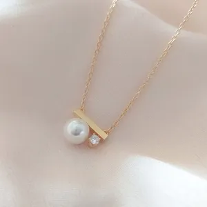 Aimgal jewelry Simple S925 sterling silver gold plated round bead set diamond necklace female