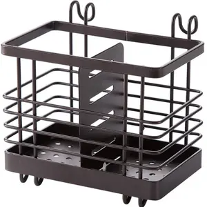 Cesta de fio de metal para cozinha, cesta de armazenamento com 2 seções, ferramenta para escova e suporte de utensílio de cozinha