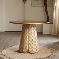 Table Ronde en Bois Massif Nordique, Ensemble Table et Chaises Minimaliste Moderne pour Appartement, Hôtel, Réglable et Portable