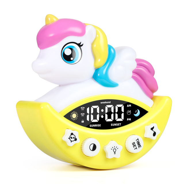 Unicorn Digital Desk Clock with Radio for Kids' Bedroom Wake Alarm Night Light Sleep Training Plastic Electronic Machine