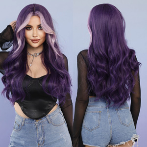 Perruque longue synthétique élégante ondulée violette résistante à la chaleur <span class=keywords><strong>avec</strong></span> <span class=keywords><strong>frange</strong></span> pour femmes - Product Image 2