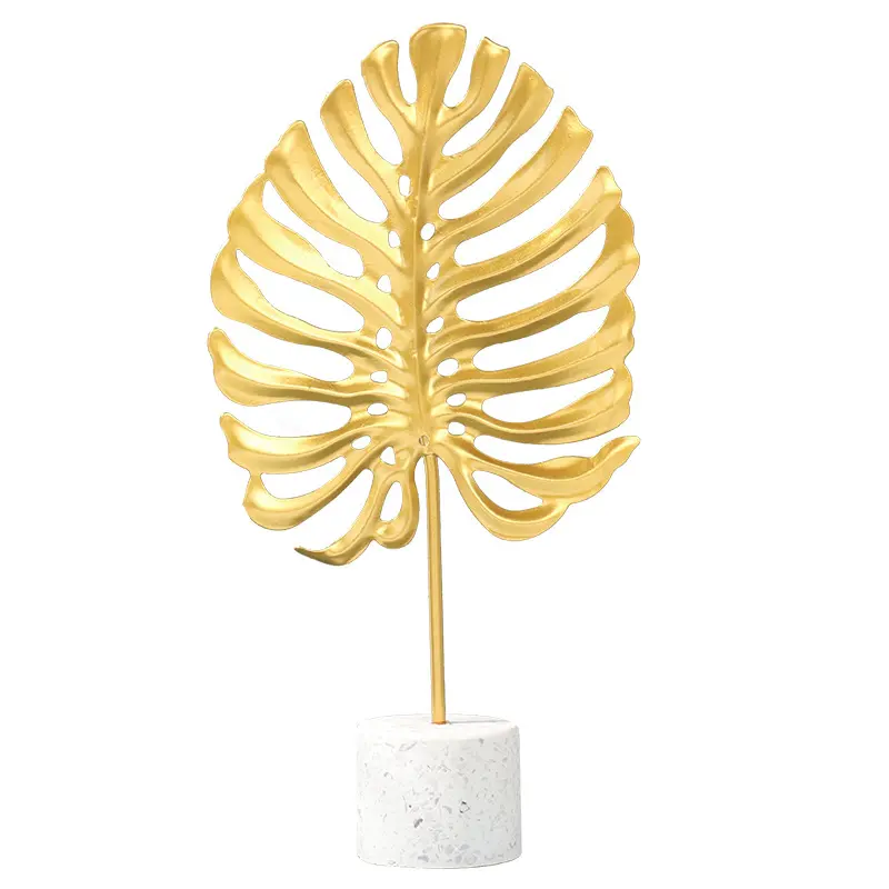 Golden Ginkgo Leaf Ornaments Nordic Wrought Iron Turtle Back Leaf Home Decor Metal Crafts Marble Base Plant Ornament Figurines