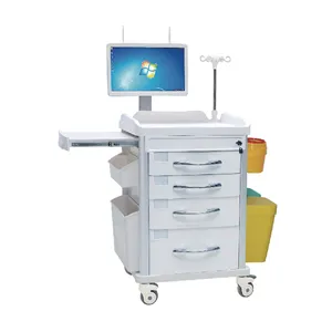Carrinho de trabalho médico com altura ajustável para laptop, carrinho móvel sem fio para computador hospitalar
