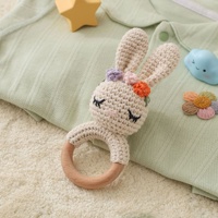 Jouet musical transfrontalier en crochet Lapin hochet et anneau de dentition pour bébé, apaisant et à mâcher, pour nouveau-né, pour l'apprentissage de la préhension, jouet clochette de lit